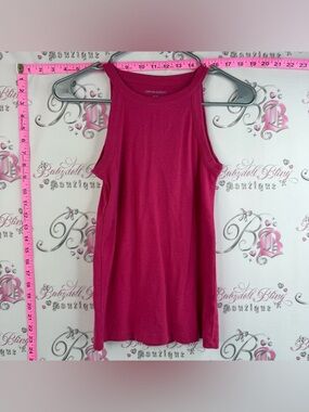 Cynthia Rowley tank top mock neck stretchy soft bright Hot Pink Ribbed Tank